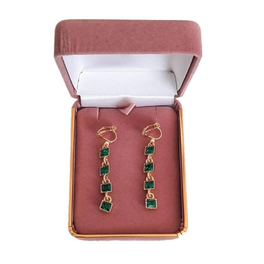 Dangly Green Stone Clip On Earrings(2)