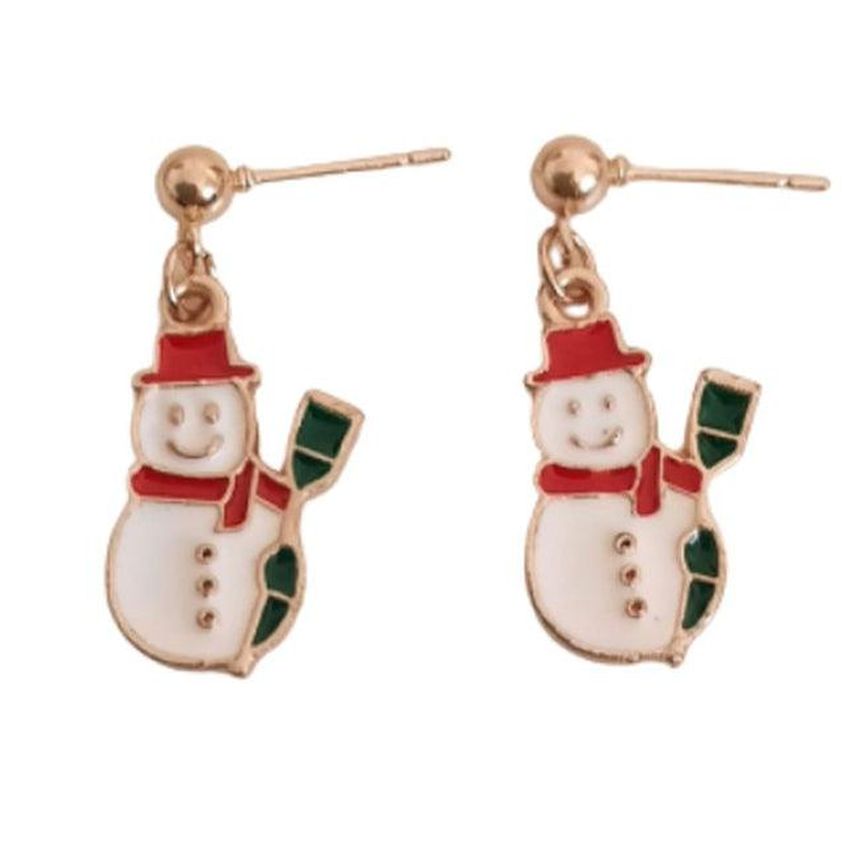 Dangly White Snowman Christmas Earrings