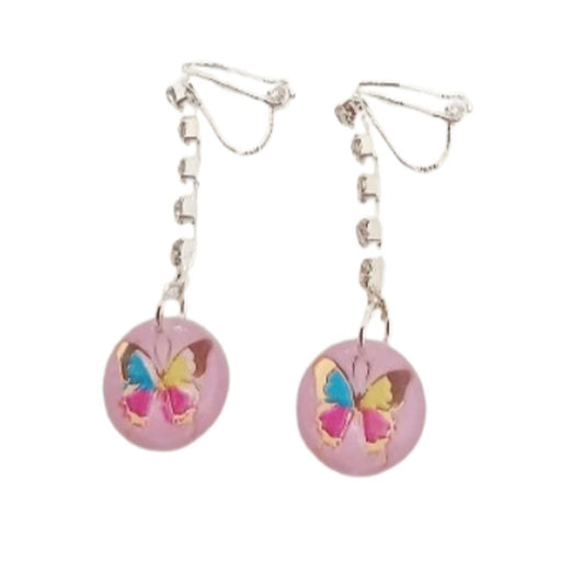 Dangly Butterfly Clip On Earrings