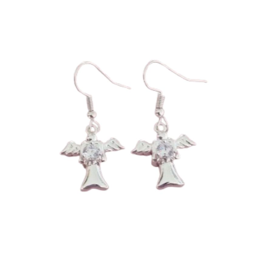 Dangly Cubic Zirconia Centre Sterling Silver Angel Earrings