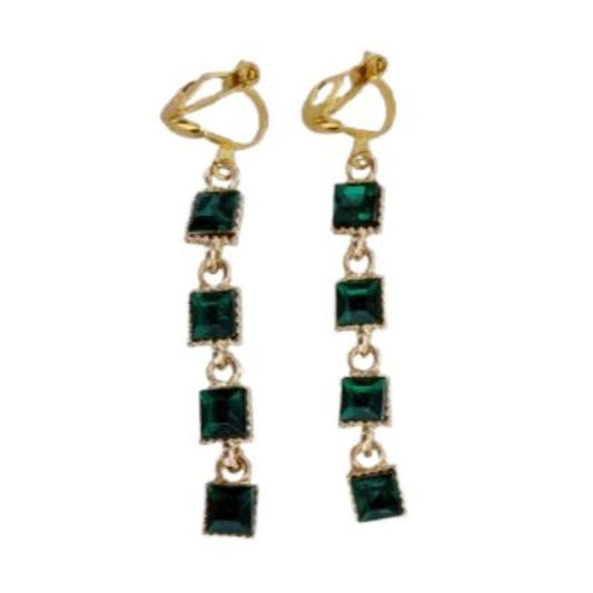 Dangly Green Stone Clip On Earrings