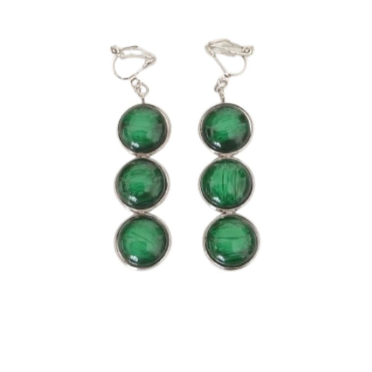 Dark Green Clip On Earrings