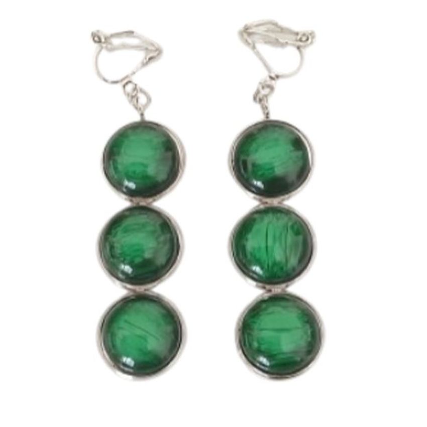 Dark Green Clip On Earrings