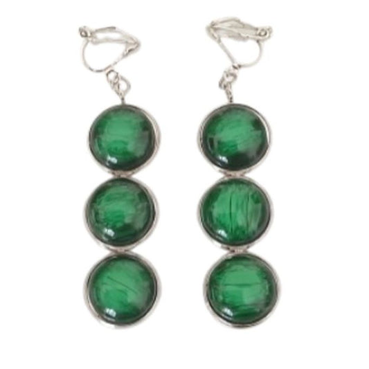 Dark Green Clip On Earrings