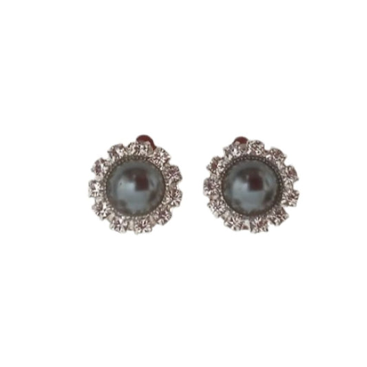 Dark Grey Diamante Clip On Earrings