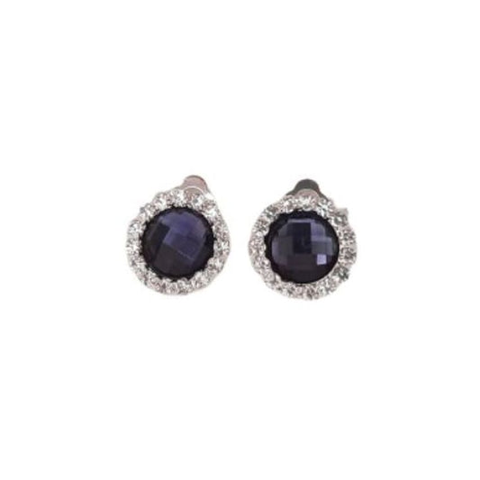 Dark Purple Round Diamante Clip On Earrings