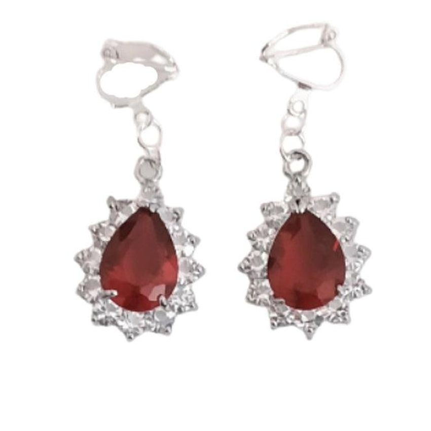 Dark Red Cushion Diamante Clip On Earrings