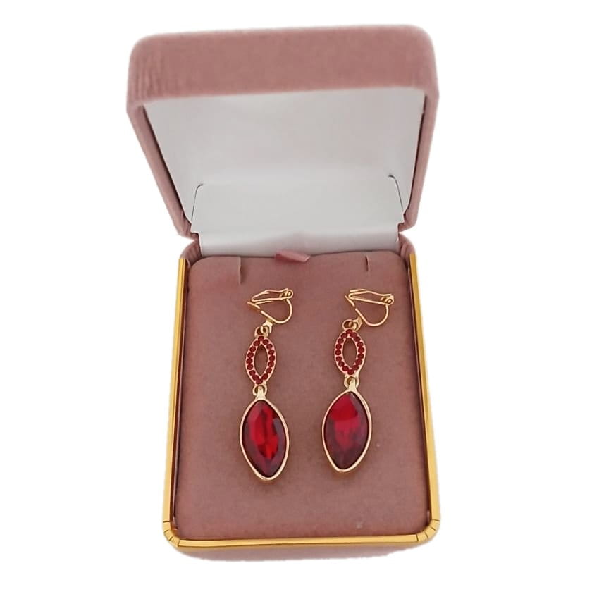 Dark Red Diamante Clip On Earrings(2)