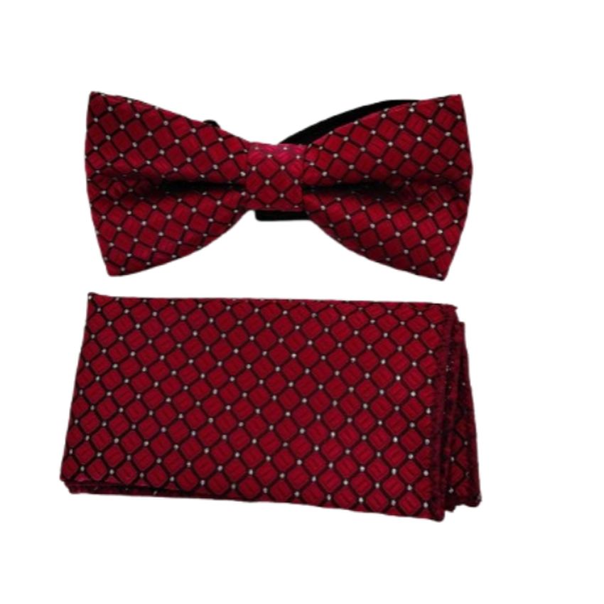 Dark Ruby Red Hanky And Bow Tie Set