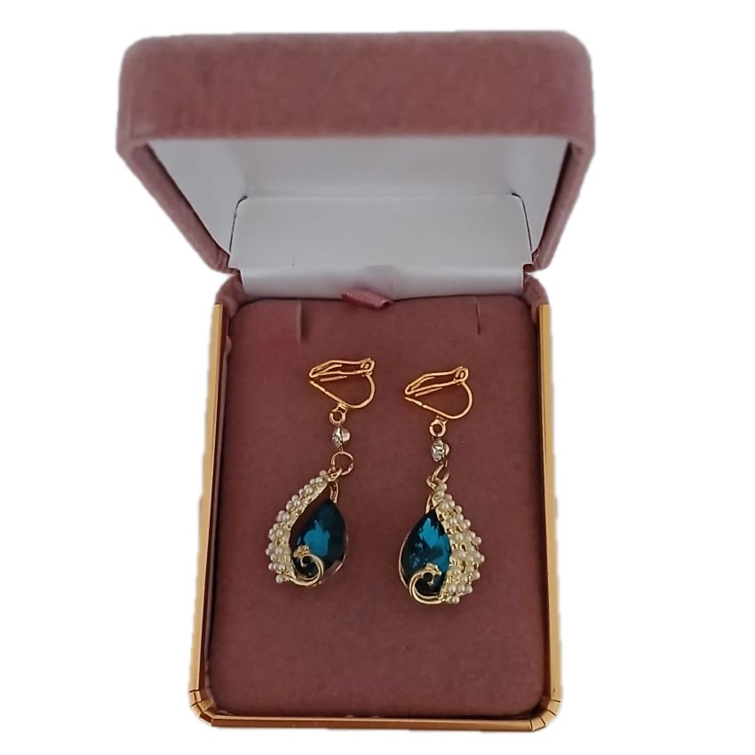 Dark Teal And Pearl Clip On Earrings(2)