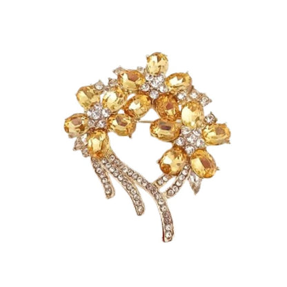 Dark Yellow Crystal Flower Brooch