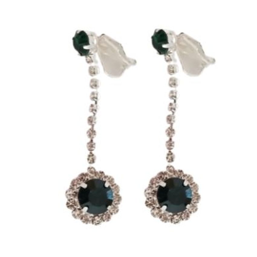 Dark Green Crystal Drop Clip On Earrings