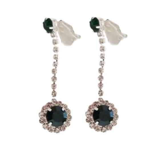 Dark Green Crystal Drop Clip On Earrings
