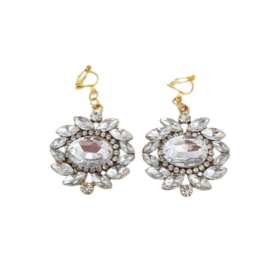 Decorated Mirror Gold Clip On Earrings