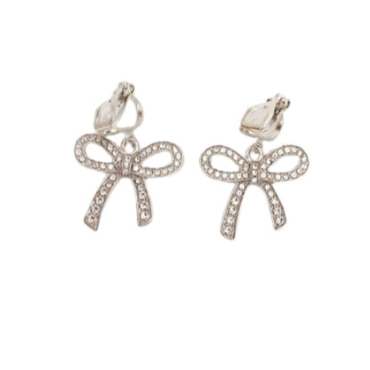 Diamante Bow Clip On Earrings