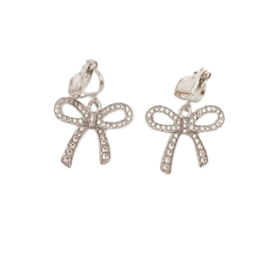 Diamante Bow Clip On Earrings