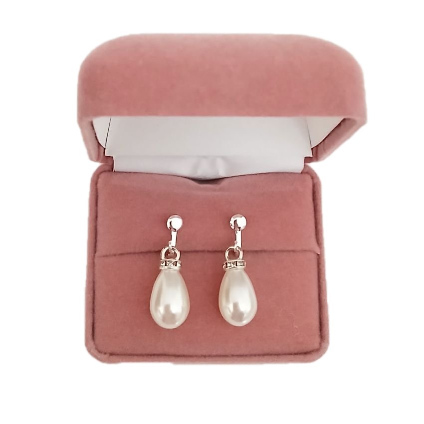 Diamante Bullet Drop Pearl Clip On Earrings(2)