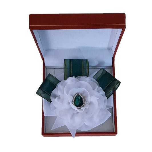 Diamante Centre Green Ribbon Wrist Corsage