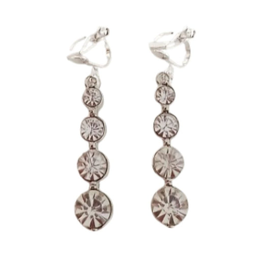 Diamante Circle Drop Clip On Earrings