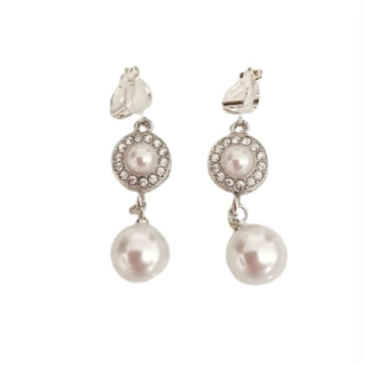 Diamante Circle Pearl Clip On Earrings