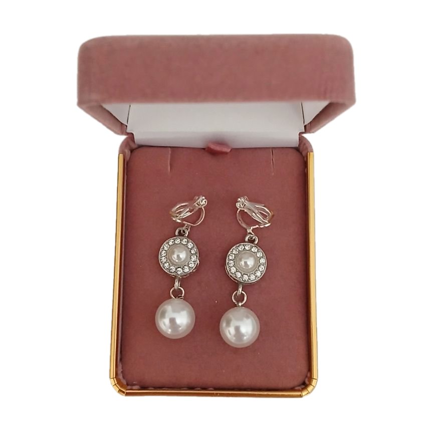Diamante Circle Pearl Clip On Earrings(2)