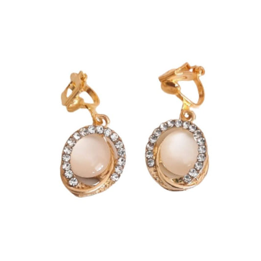 Diamante Edge Pearl And Gold Round Clip On Earrings