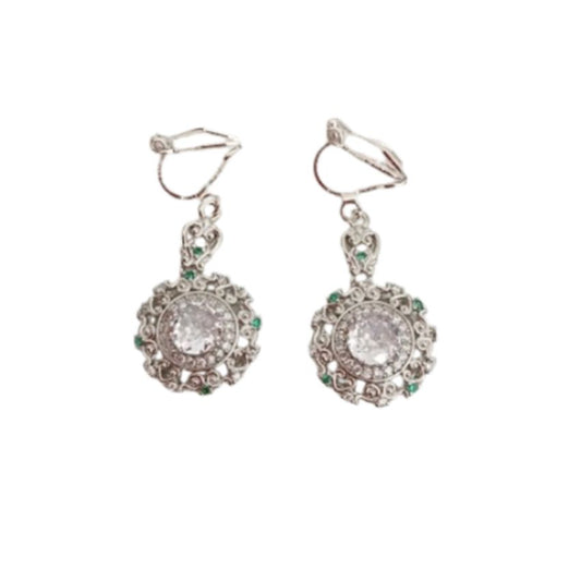 Diamante Green Chips Clip On Earrings