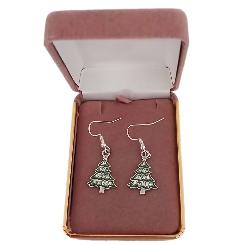 Diamante Green Christmas Tree Hook Earrings(2)