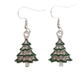Diamante Green Christmas Tree Hook Earrings