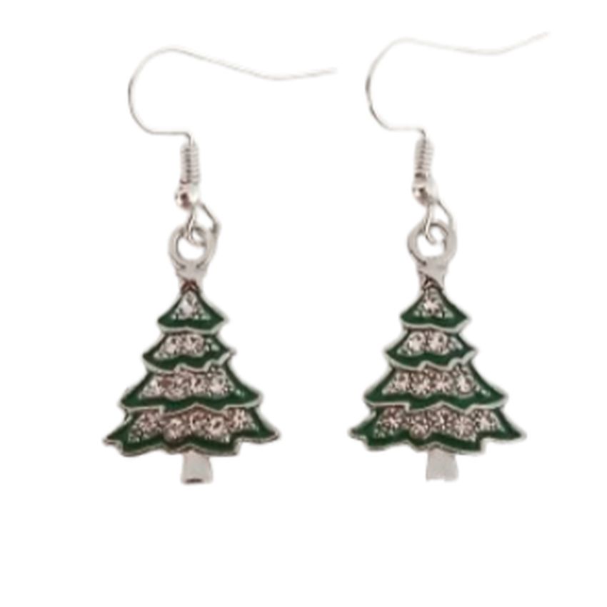 Diamante Green Christmas Tree Hook Earrings