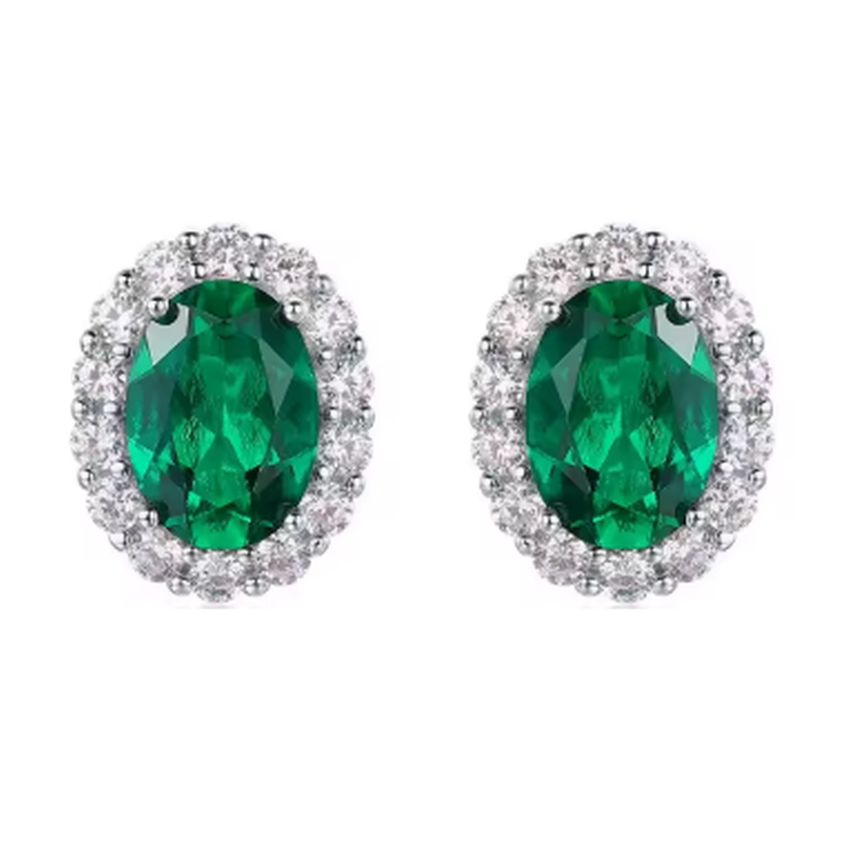 Diamante Green Clip On Earrings
