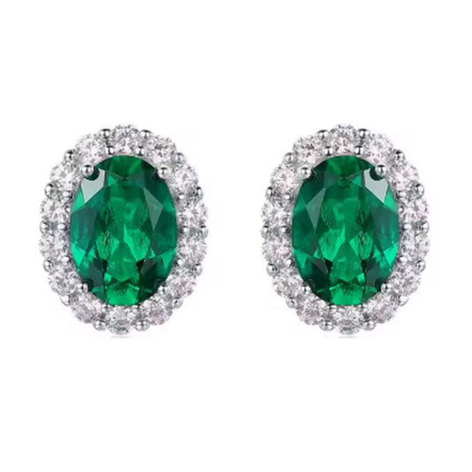 Diamante Green Clip On Earrings
