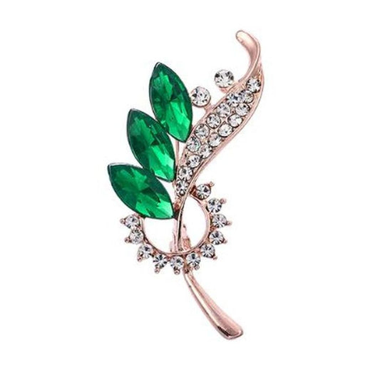 Diamante Green Leaf Ladies Brooch