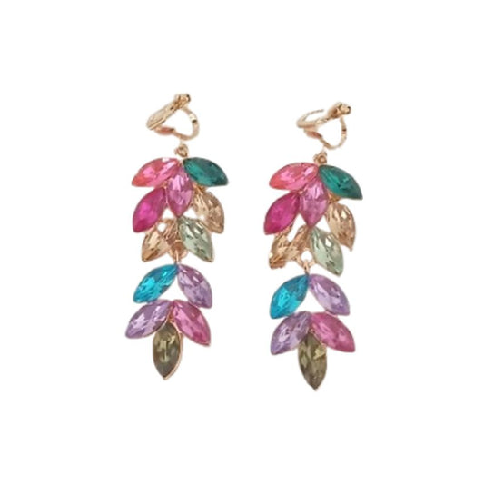 Diamante Leaf Multi Colour Clip On Earrings