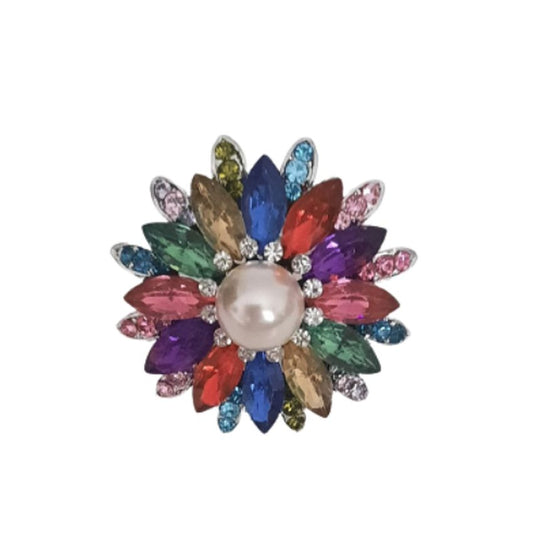 Diamante Multi Coloured Flower Scarf Brooch