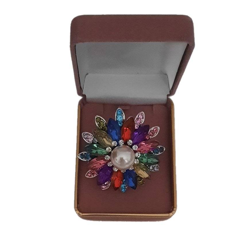 Diamante Multi Coloured Flower Scarf Brooch(2)