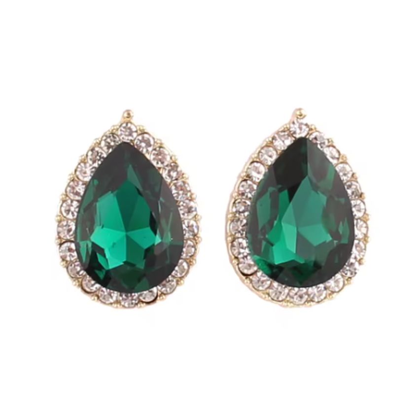 Diamante Pear Green Clip On Earrings