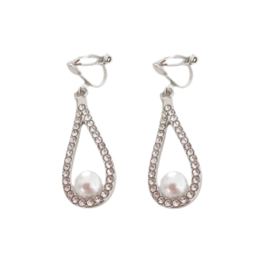 Diamante Pearl Drop Clip On Earrings