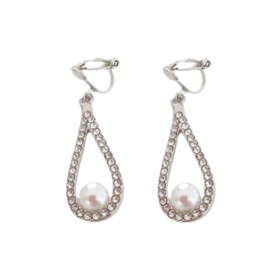 Diamante Pearl Drop Clip On Earrings