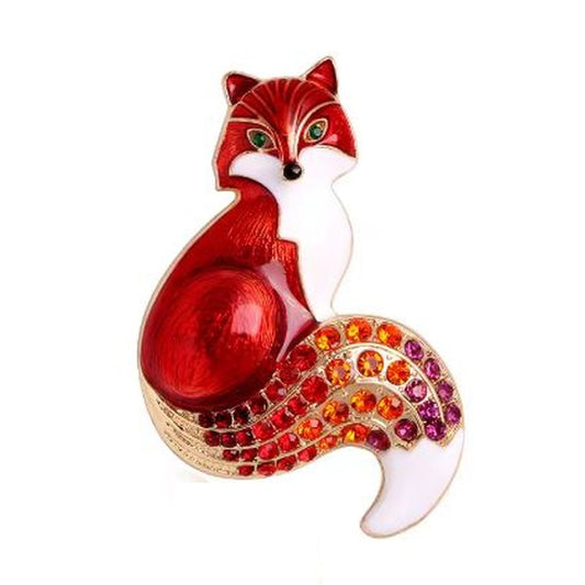 Diamante Tail Fox Brooch