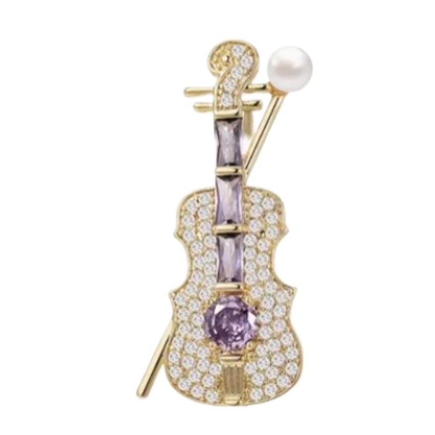 Diamante Violin Ladies Brooch