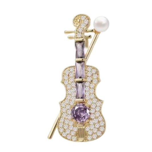 Diamante Violin Ladies Brooch