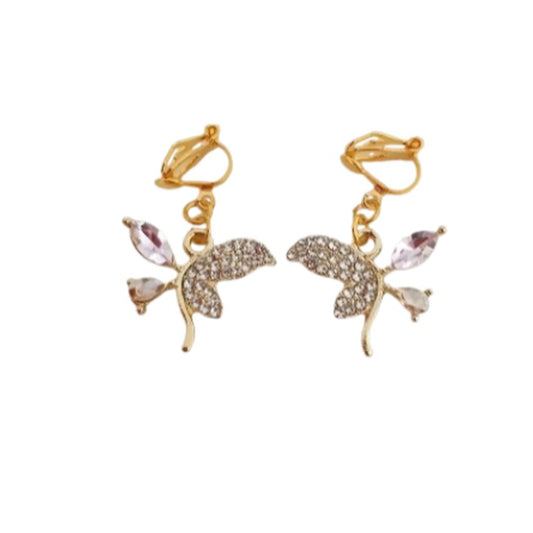 Diamante And Pink Butterfly Clip On Earrings