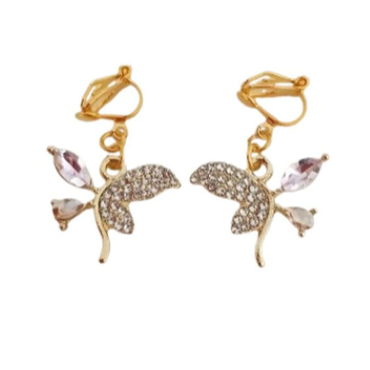 Diamante And Pink Butterfly Clip On Earrings