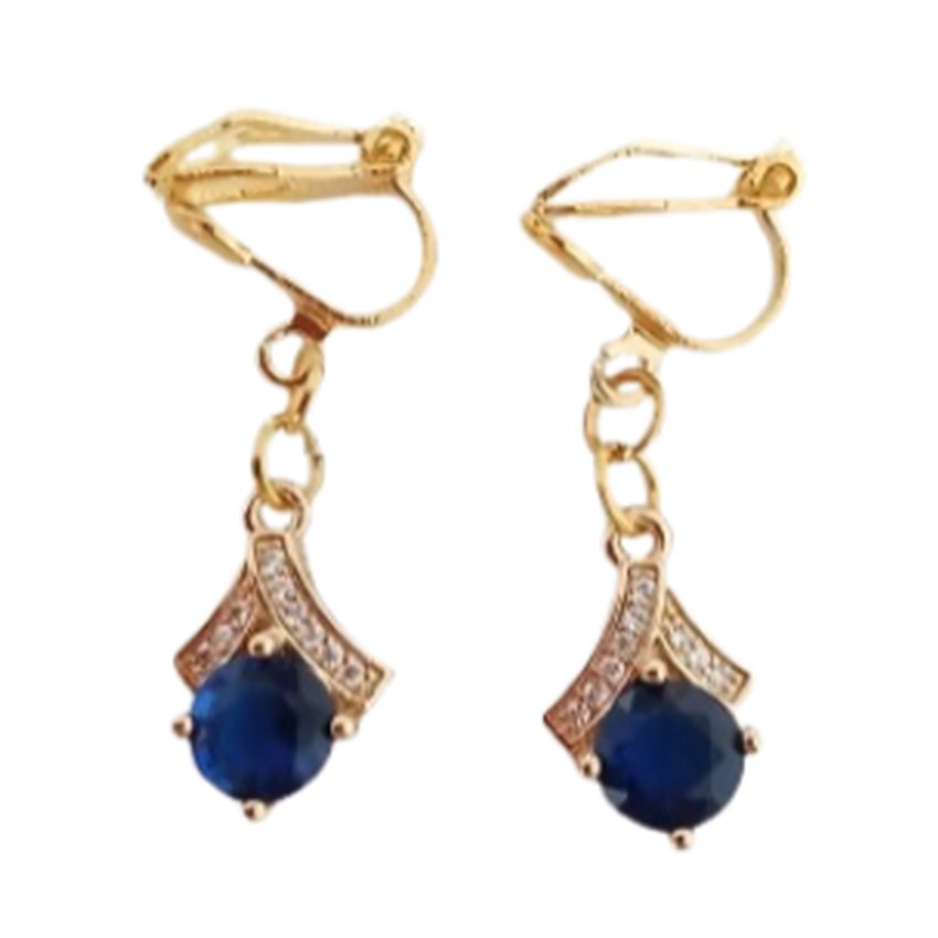 Diamante Arch Blue Drop Clip On Earrings