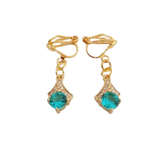 Diamante Arch Mint Green Drop Clip On Earrings