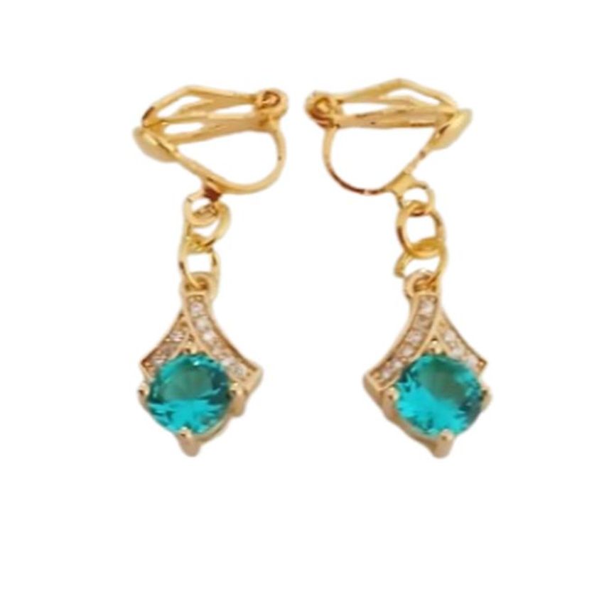 Diamante Arch Mint Green Drop Clip On Earrings