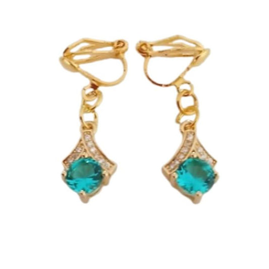Diamante Arch Mint Green Drop Clip On Earrings