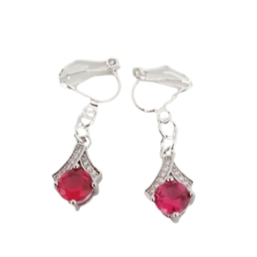 Diamante Arch Red Drop Clip On Earrings