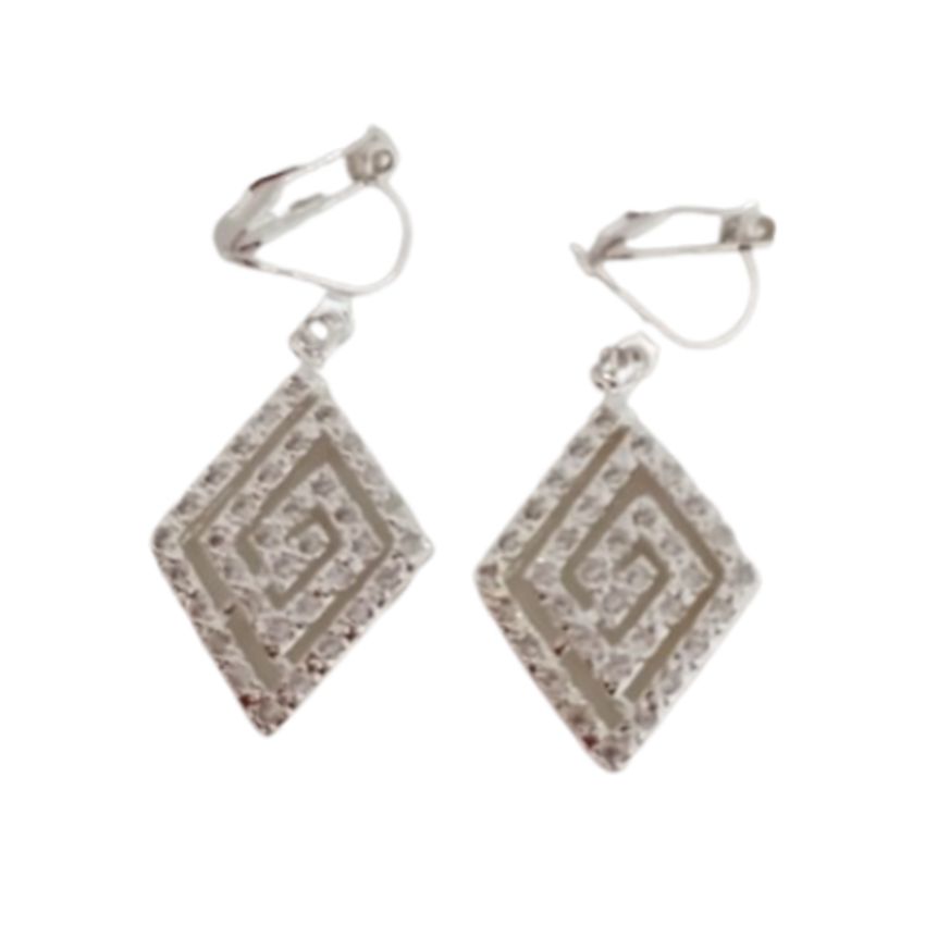 Diamante Diamond Shape Clip On Earrings